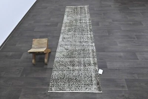 Vintage Turkish Runner Rug 2x9ft Wool Anatolian Handmade Hallway Oushak GREEN - Picture 1 of 9
