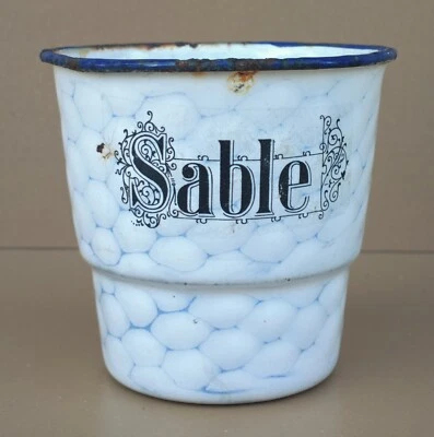 Ancien POT EMAILLE "SABLE" "écaille de poisson" déco salle de bain cuisine - Photo 1/4