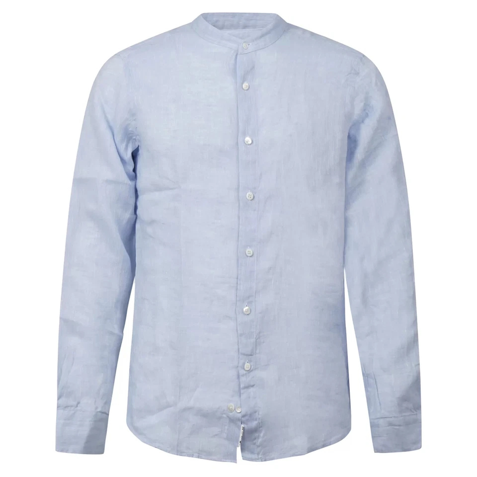 Lavorazione Sartoriale - Camicia celeste coreana in lino slim fit per uomo - Immagine 1 di 1