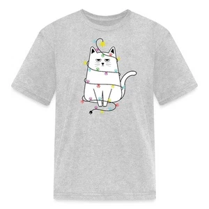 Grumpy Christmas Cat With String Of Lights Kid's T-Shirt - Picture 1 of 13