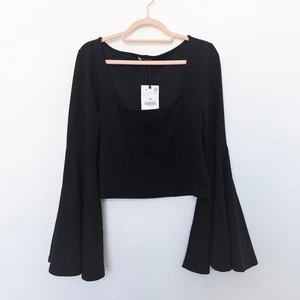 Zara Womens Top Size L Black Bell Sleeve Square Neck Office Siren Witchy Minimal - Picture 1 of 6