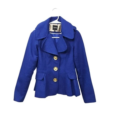 Abrigo DE COLECCIÓN Y2K XOXO Azul Real Guisante Acampanado Cintura Botones Dorados Cremalleras Doradas Talla Pequeña  Foto 1 de 4