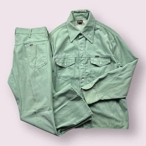 Vintage Men’s Big Yank Teal 50/50 Denim Jean Jacket Set Sz L (36x29) 70s Disco - Picture 1 of 16