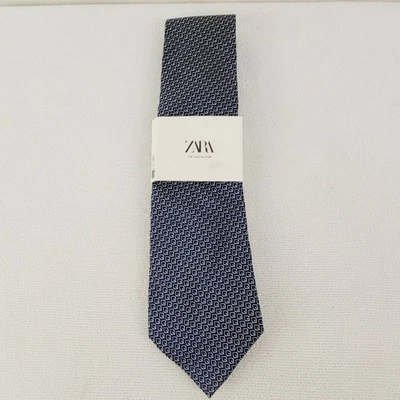 Nueva corbata de seda azul marino Zara para hombre carrera oficina lujo Foto 1 de 4