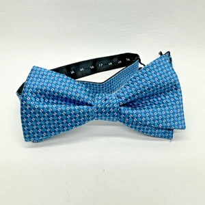 Countess Mara Blue Woven Silk Geometric Check Bowtie Preppy Wedding Pre-Tied - Picture 1 of 3