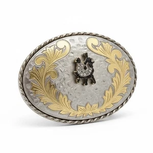 Fibbia per cintura ovale bicolore western danza quadrata da uomo W USA (RF1064) - Foto 1 di 4