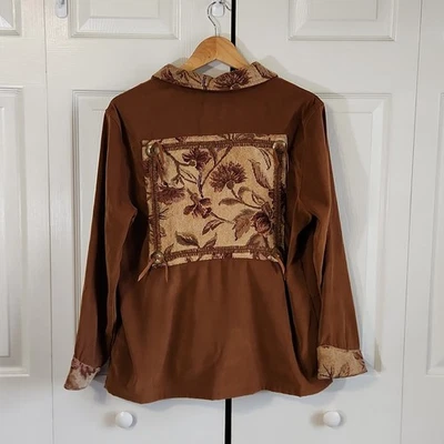 Susan Graver 女式棕色人造麂皮绒夹克 SM 码挂毯西部拉链女牛仔 — 第 1/4 张图片