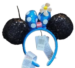 NWT Disney Parks Minnie Mouse Sequin Polka Dot w/ Daisy Flower Ears Headband - Picture 1 of 2