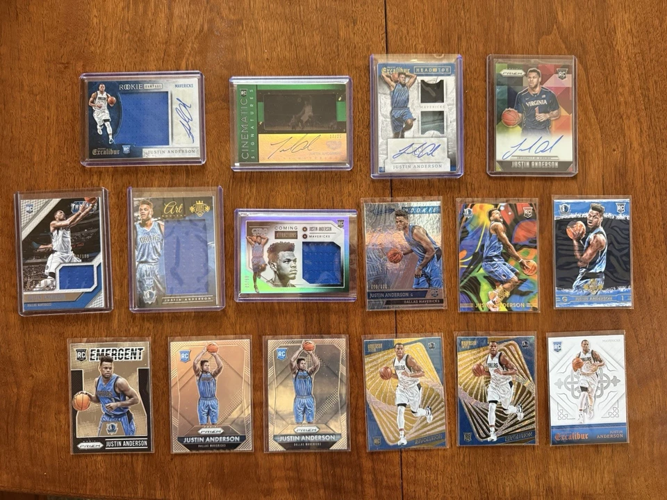 Lote de 16 tarjetas de baloncesto 2015-16 Justin Anderson Rookie Panini Dallas Mavs Dubai Foto 1 de 2