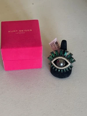 ANILLO DE CÓCTEL KURT GEIGER LONDRES IMITACIÓN PERLA TONO DORADO HEMATITA MAL DE OJO 7 VERDE Foto 1 de 4