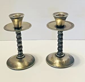 Vintage Pair E.P. Brass Candlestick Holders Spain 6" Silverplate Twisted Stem - Picture 1 of 12