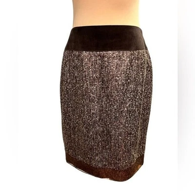 Saia Magaschoni lantejoulas artesanais mistura de lã tamanho 10 bronze marrom tweed outono - Imagem 1 de 4