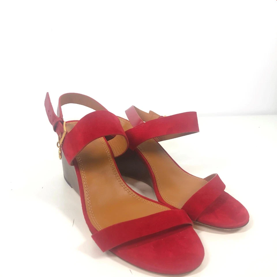 Sandalias de cuña Tory Burch Benton de gamuza con tacón rojo talla 8,5 Foto 1 de 4