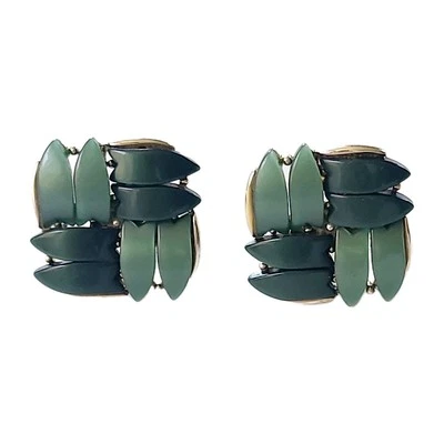 Pendientes Modernistas Lisner Vintage Colores Esmeralda Plateados Atornillados Raro Foto 1 de 4