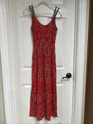 Derek Heart Small Sleeveless Boho Maxi Dress Side Slits Red Multi Print EUC - Image 1 of 4