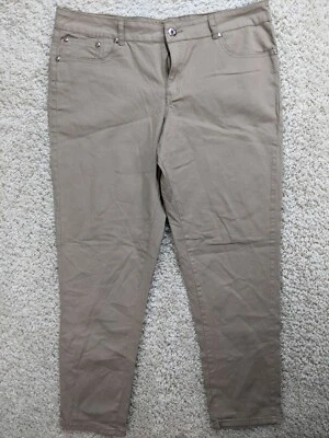 Out Jeans Womens Pants 22 Beige Plus Stretch Rhinestone Flat Front Mid Rise  - Image 1 of 4