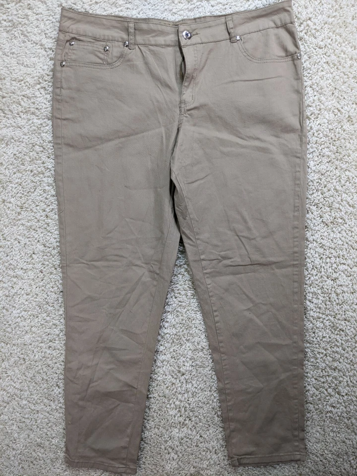 Out Jeans Womens Pants 22 Beige Plus Stretch Rhinestone Flat Front Mid Rise  - Image 1 of 4