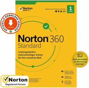 Norton 360 Standard 2023 1 Gerät 1 Jahr |PC,Mac,Android,iOS| Antivirus |Kein ABO