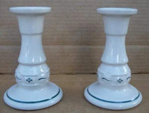 Pair of Longaberger Pottery Woven Traditions 5" candlesticks Heritage Green USA - Picture 1 of 5
