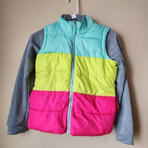 Pink Platinum Puffer Sweatshirt Long Sleeve Hoodie Vest Girls Size 10/12 - Picture 1 of 8