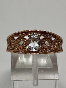 10K Rotgold ovale Form Aquamarin und 0,10ct tw Diamant Ring Edelstein Neu 7,25 - Bild 1 von 11