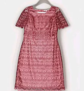 Review Dress Size 12 Dusky Pink Bold Lace Knee length 19DR551 Fully Lined Formal - Picture 1 of 13