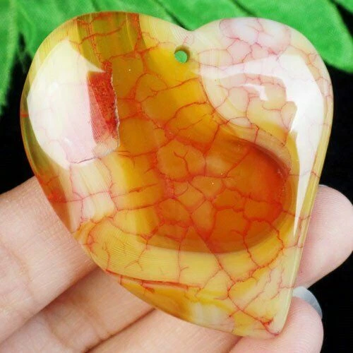 Colgante corazón ágata venas dragón rojo amarillo 47x43x7mm Foto 1 de 1
