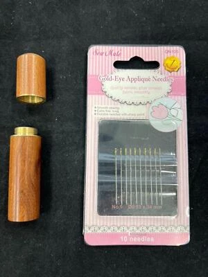 Sandalwood Needle Case with Gold Eye Applique Needles - Φ0.53 x 34mm x10 pcs - image 1 of 4