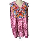Savanna Jane Blouse Womens 2X Embroidered Pull Over Boho Beachy Pink Floral NEW