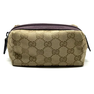 Gucci Cosmetic Pouch GG Canvas Leather Brown Authentic - Picture 1 of 24
