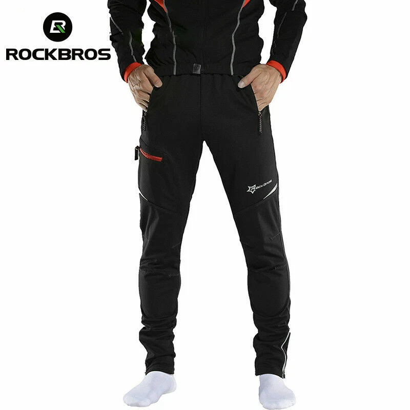 ROCKBROS Men's Thermal Fleece Pants Winter Cycling Sportswear Reflective Trouser - Image 1 of 4