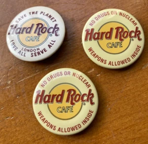 Hard Rock Cafe "No Drugs or Nuclear Weapons" 1 1/2" Diameter Pinback Lot 3 - Picture 1 of 2