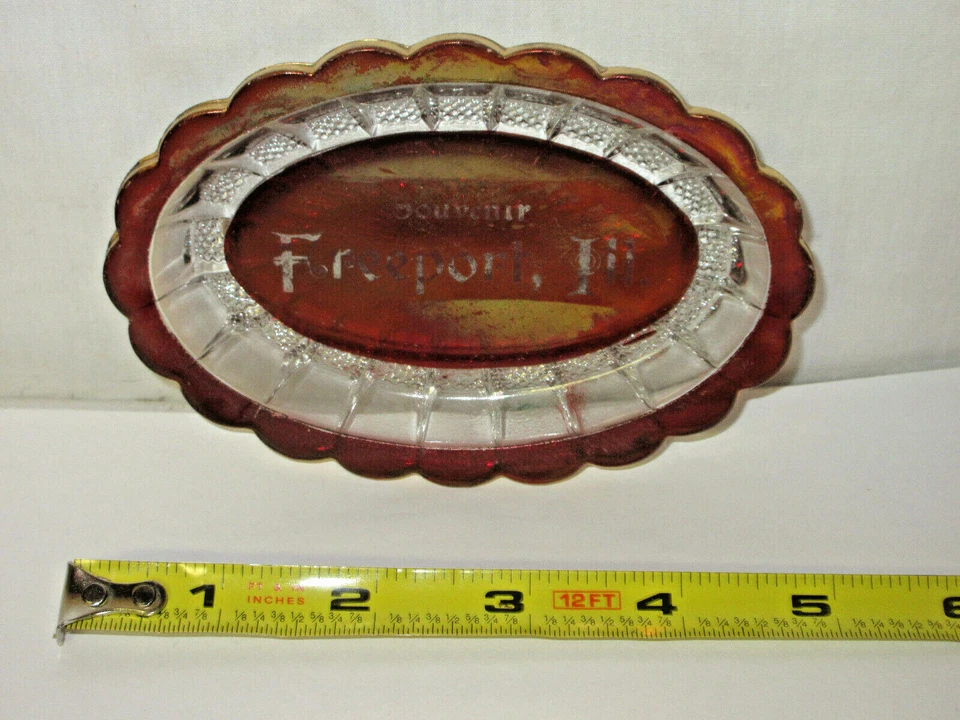 ANTIQUE RUBY RED FLASH CUT TO CLEAR  SOUVENIR glass    FREEPORT. - Image 1 of 1