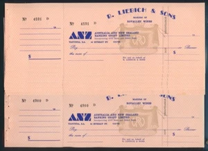 Australia: 1960's ANZ BANK B. Liebich & Sons (Wine) "10 CONSECUTIVE CHEQUES" - Bild 1 von 1