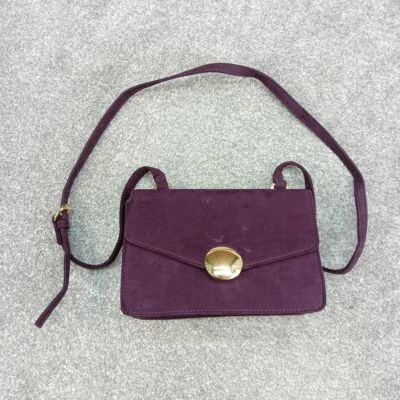 DOROTHY PERKINS PURPLE SUEDE HANDBAG SHOULDER BAG GOLD SATCHEL Y2K - Image 1 of 4