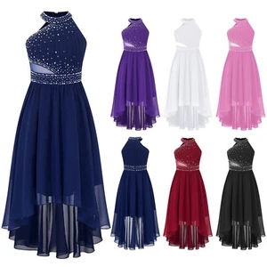 Kids Shiny Rhinestone Flower Girls Dress Wedding Bridesmaid Dresses Prom Gown - Picture 1 of 40