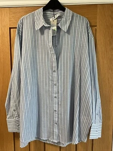 BNWT Primark Oversized Blue Stripe Blouse Shirt Size M Size 12-14 - Picture 1 of 7
