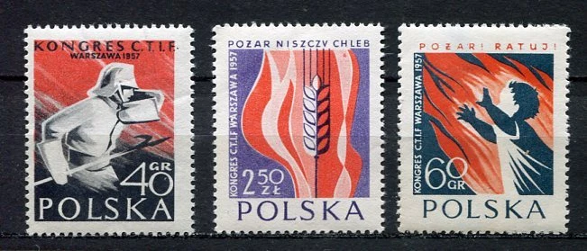 35638) POLEN 1957 POSTFRISCH ** Intl. Feuerwehr Konf. 3v