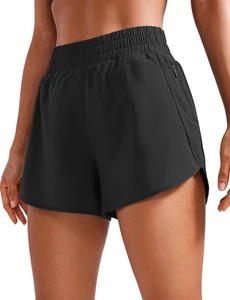 Womens High Waisted Running Shorts Mesh Liner 3'' Dolphin Quick Dry for Athletic - Picture 1 of 12