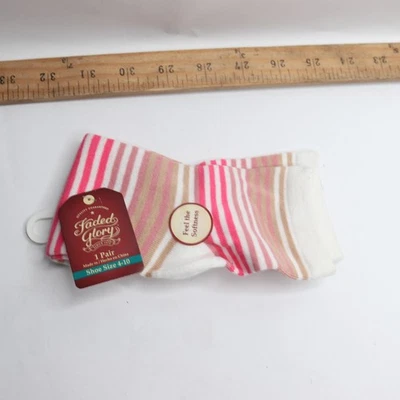 (Par) Calcetines al tobillo para mujer Faded Glory rosa y marrón a rayas talla 4-10   Foto 1 de 4