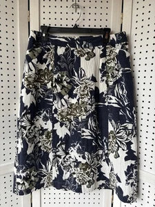 Christopher & Banks Women's 12 Pocket Midi Skirt Blue Green Ivory Floral - Picture 1 of 6