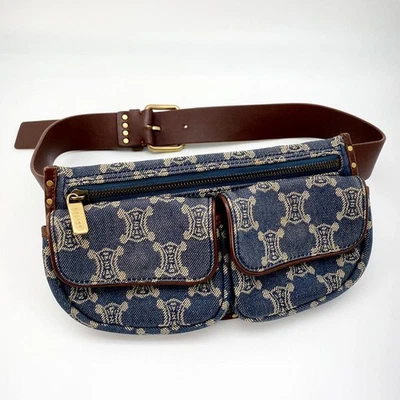 Riñonera CELINE Macadam Denim Cintura Cuero Azul Marino Lona De Colección 9117 Foto 1 de 4