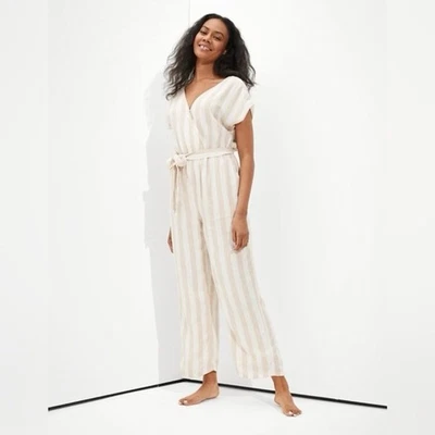 American Eagle 条纹阔腿连身裤米色和白色,尺寸 XS — 第 1/4 张图片