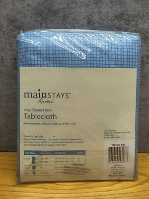 NEW Mainstays Home Vinyl Flannel Back tablecloth 70" Round Light Blue (O72) - Image 1 of 3