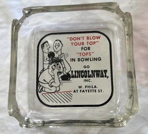 Vintage Glass Advertising Ashtray LINCOLNWAY Bowling West Philadelphia PA - Picture 1 of 3