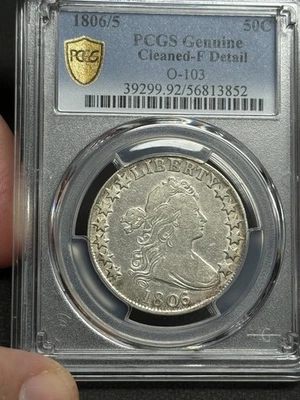 Medio dólar busto drapeado 1806/5 (O-103) graduación profesional detalles F, EE. UU. 50c tipo plata fina Foto 1 de 4
