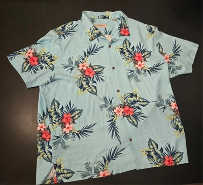 Camisa hawaiana Tommy Hilfiger rosa y azul floral 100 % seda para hombre talla XXXL/TTTG Foto 1 de 4