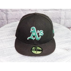 New Era Oakland Athletics Black Green Logo Fitted Hat Green Size 7 - Picture 1 of 10