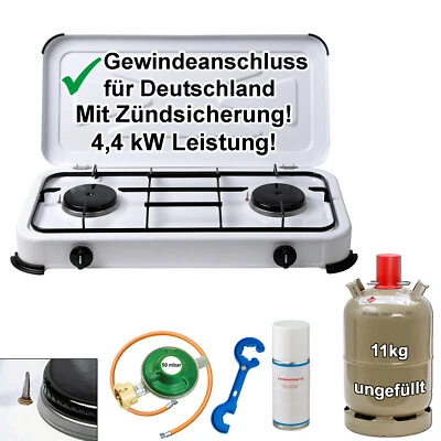 CAGO Campingkocher Gaskocher 2 flammig Zündsicherung 3 4 mit Gasflasche 11kg leer