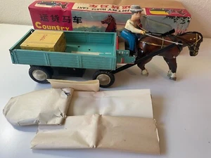 Vintage Country Horse Cart Tin Toy Battery Operated Made in China ME641 Untested - Picture 1 of 12